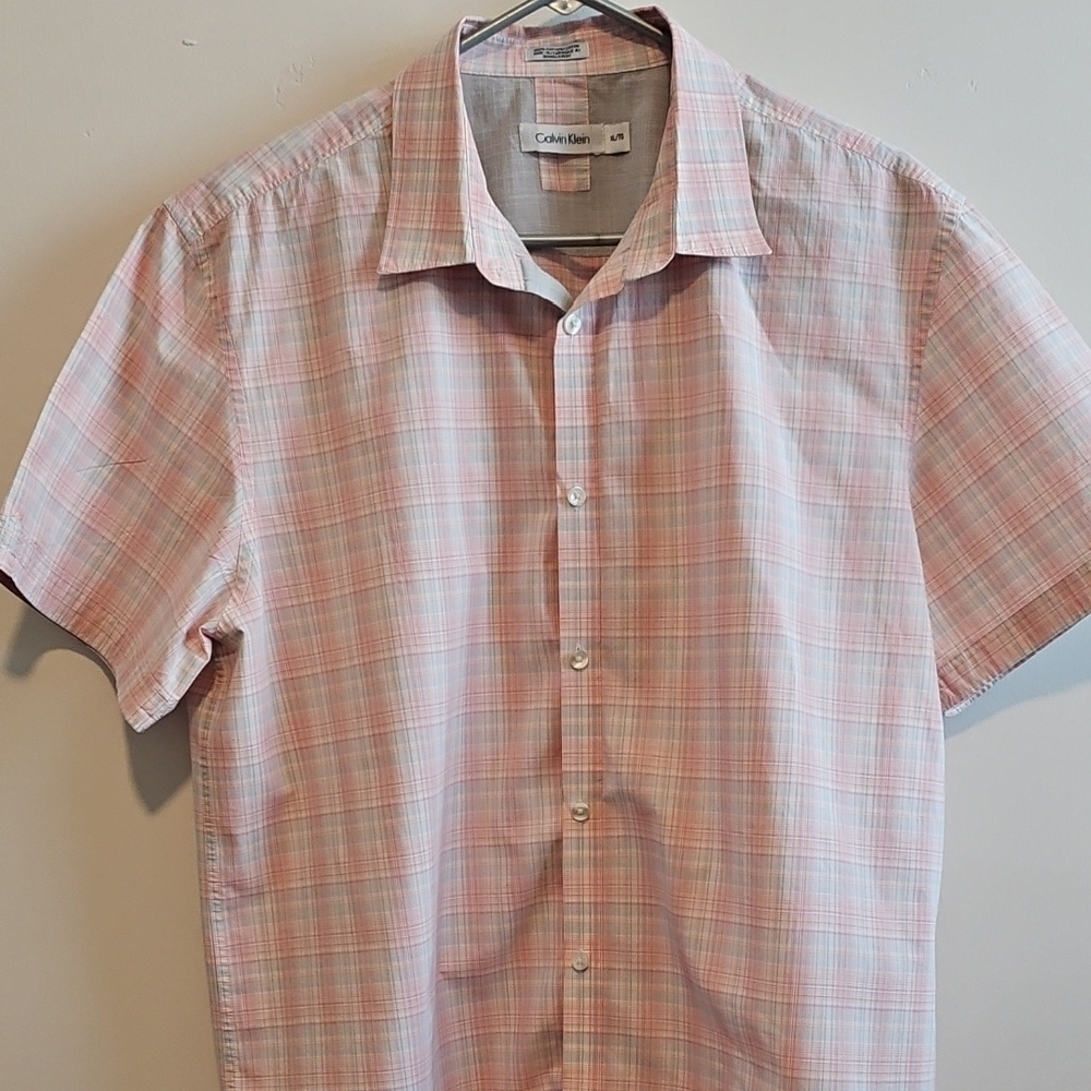 Calvin Klein Men's Light Pink Plaid Shirt